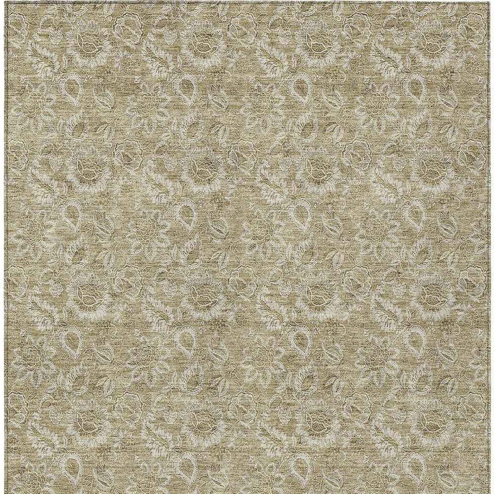 9' X 12' Beige Taupe And Brown Floral Washable Indoor Outdoor Area Rug