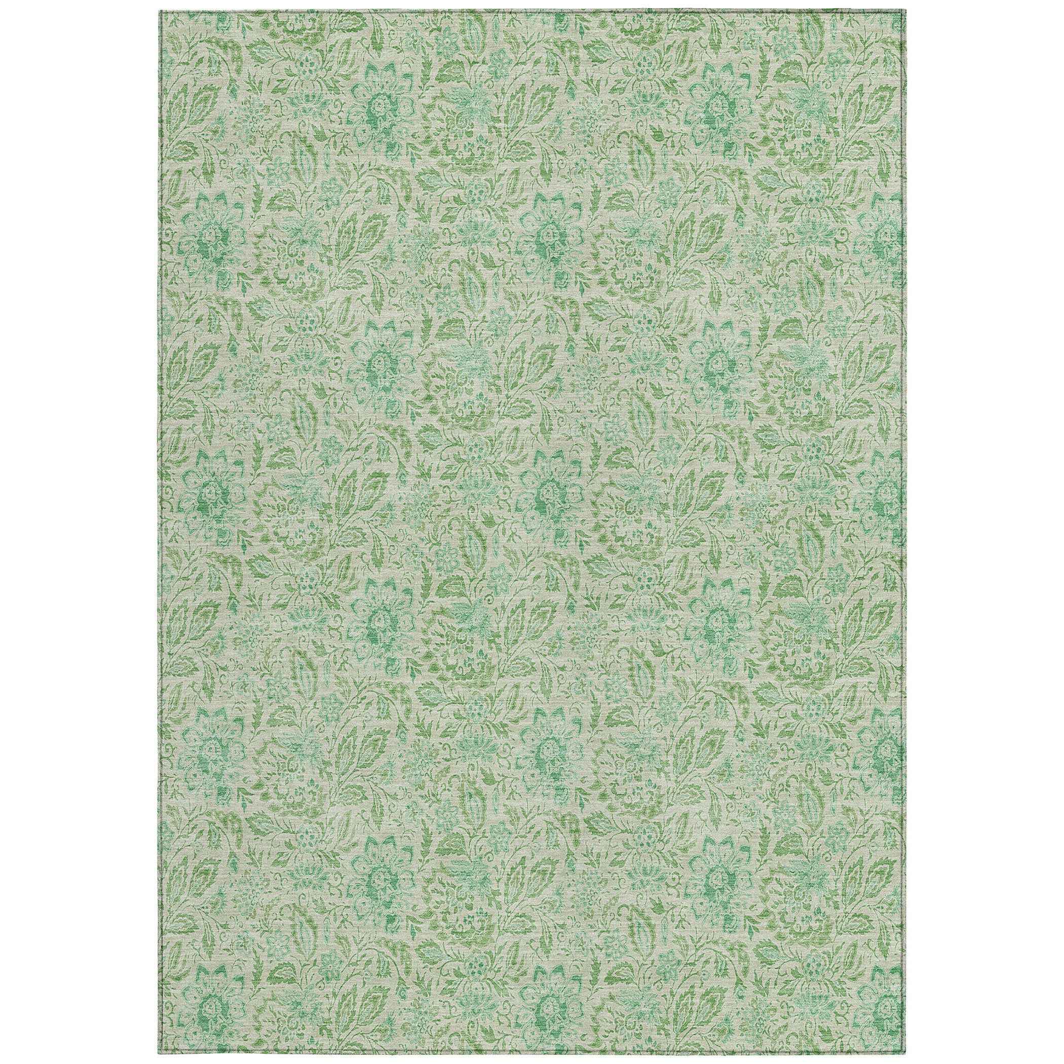 3' X 5' Sage And Artichoke Green Floral Washable Indoor Outdoor Area Rug