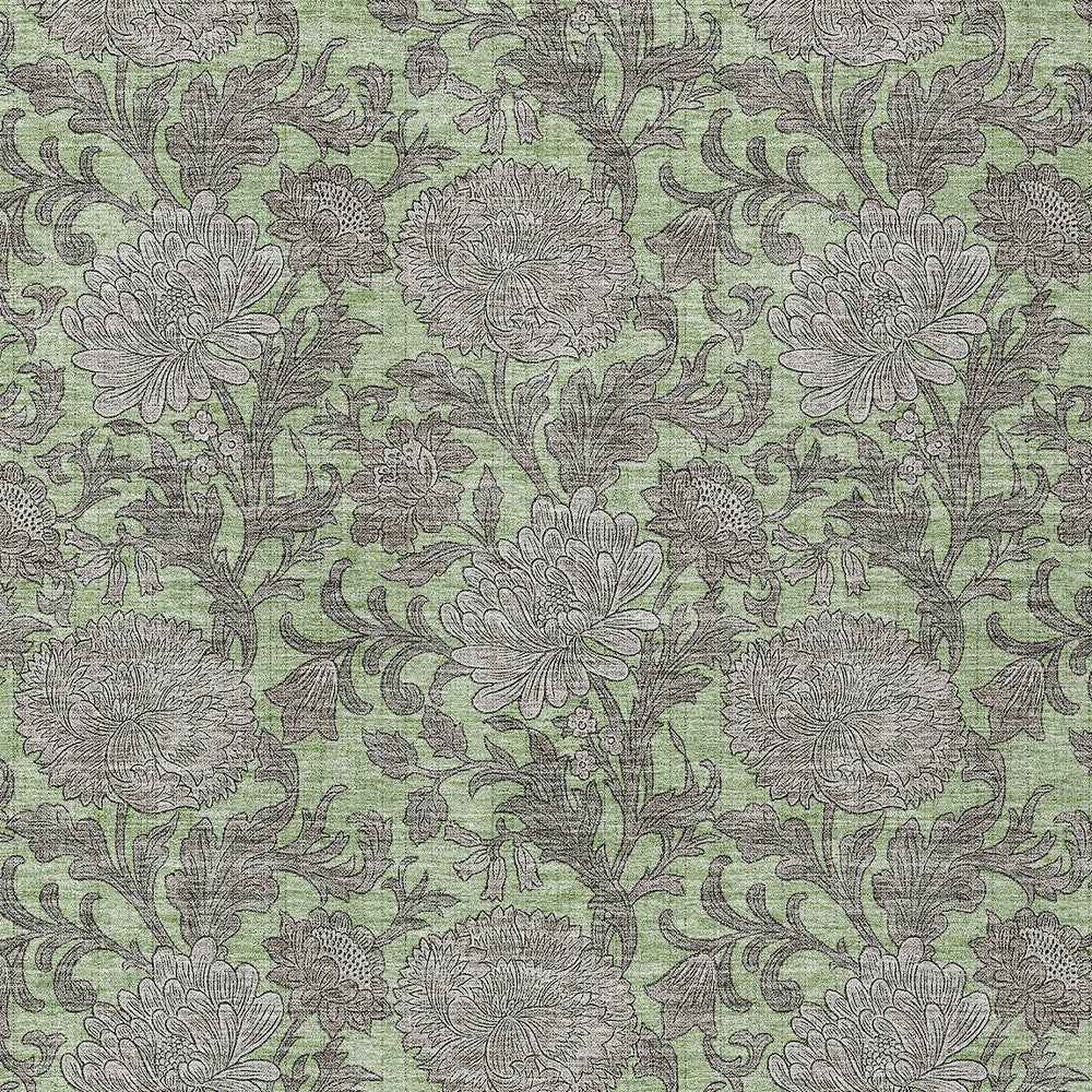 10' X 14' Artichoke Green Gray And Taupe Floral Washable Indoor Outdoor Area Rug