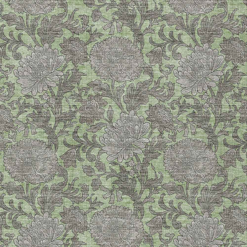 10' X 14' Artichoke Green Gray And Taupe Floral Washable Indoor Outdoor Area Rug