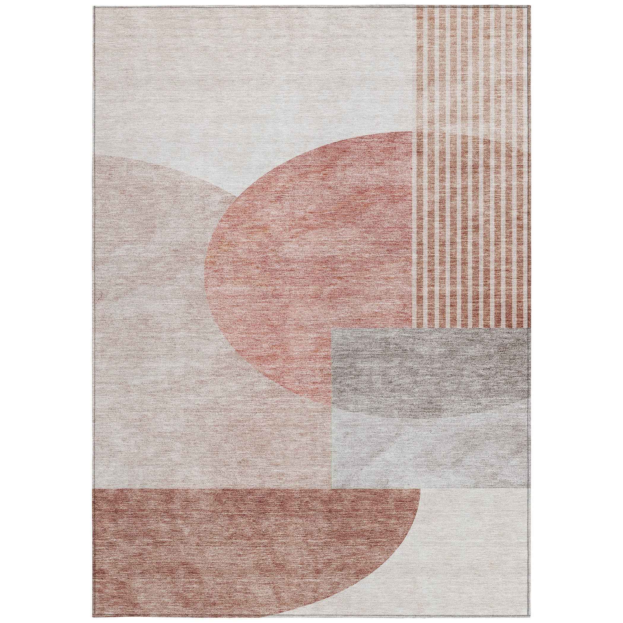 8' X 10' Copper Red And Gray Geometric Washable Indoor Outdoor Area Rug