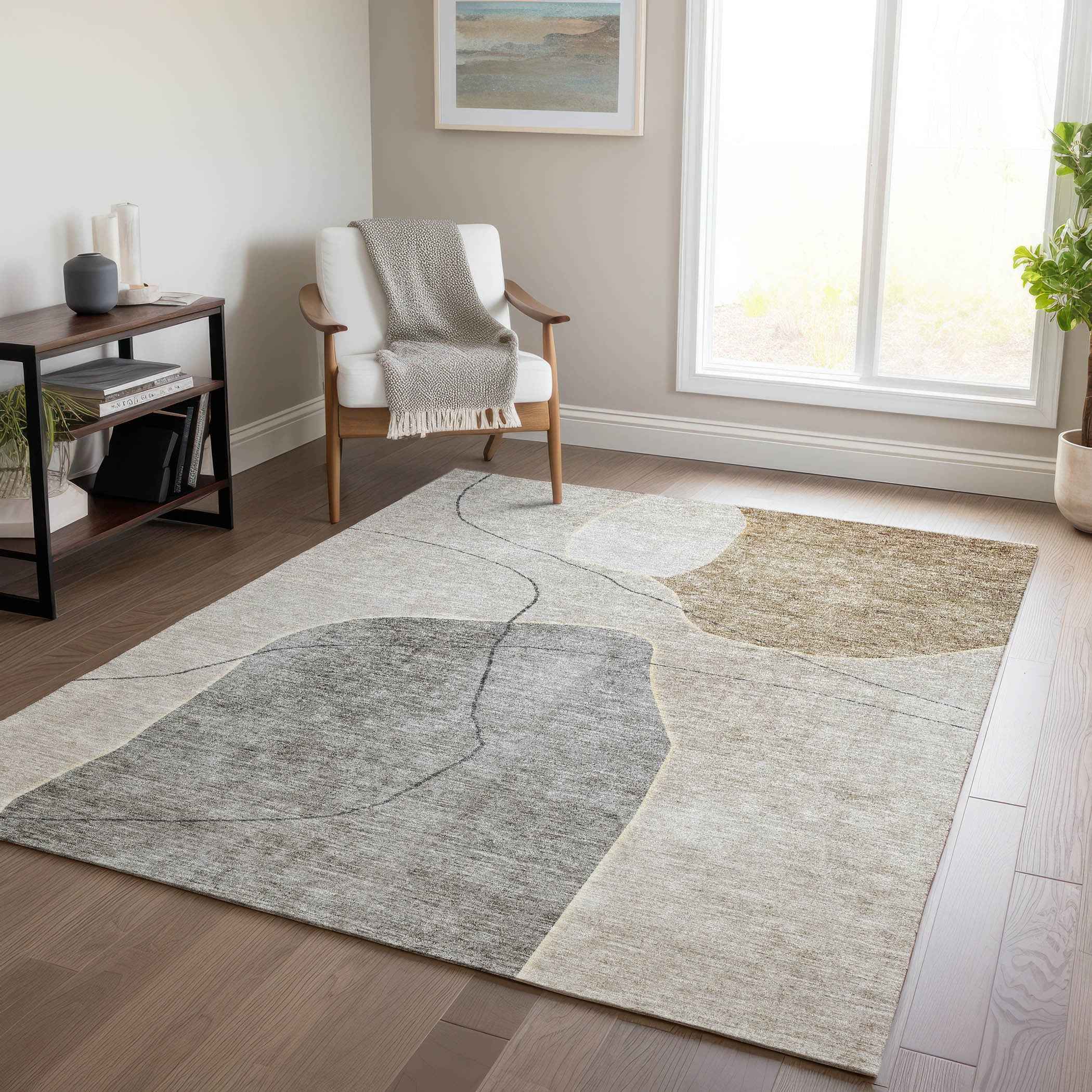 9' X 12' Beige Brown And Taupe Abstract Washable Indoor Outdoor Area Rug