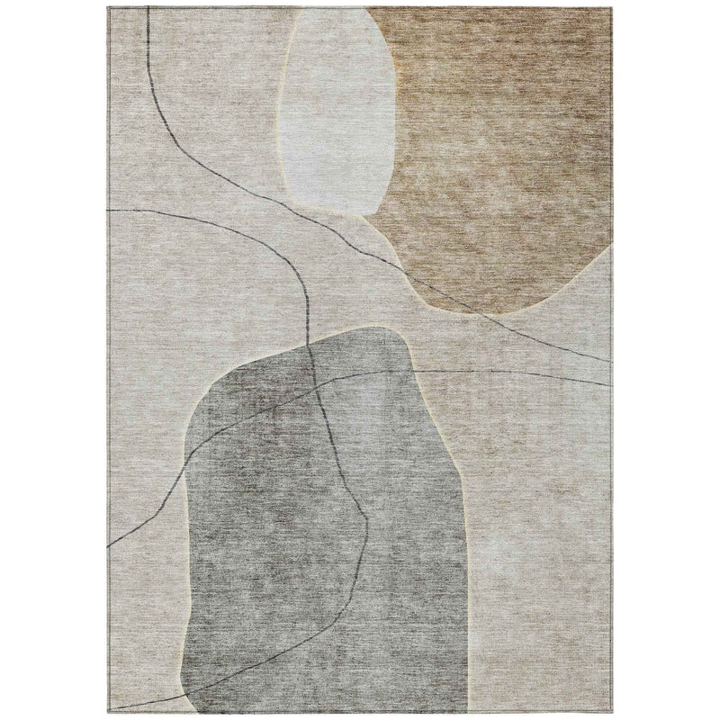 9' X 12' Beige Brown And Taupe Abstract Washable Indoor Outdoor Area Rug