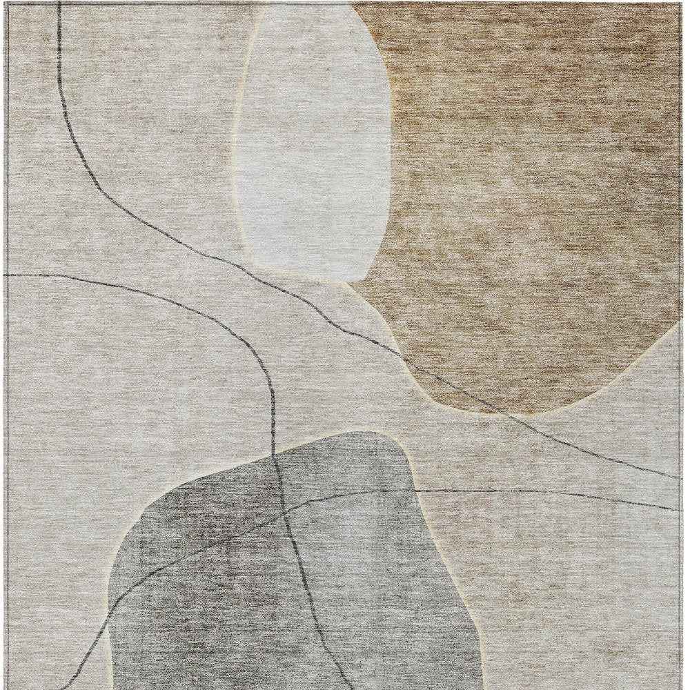 9' X 12' Beige Brown And Taupe Abstract Washable Indoor Outdoor Area Rug