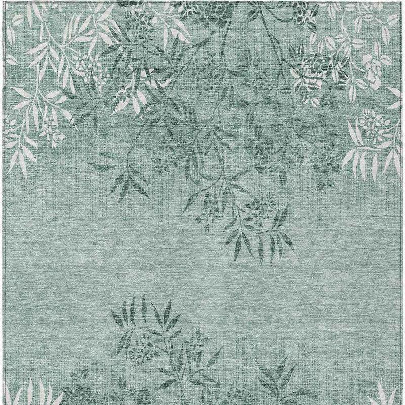 5' X 8' Sage Fern Green And Ivory Floral Washable Indoor Outdoor Area Rug