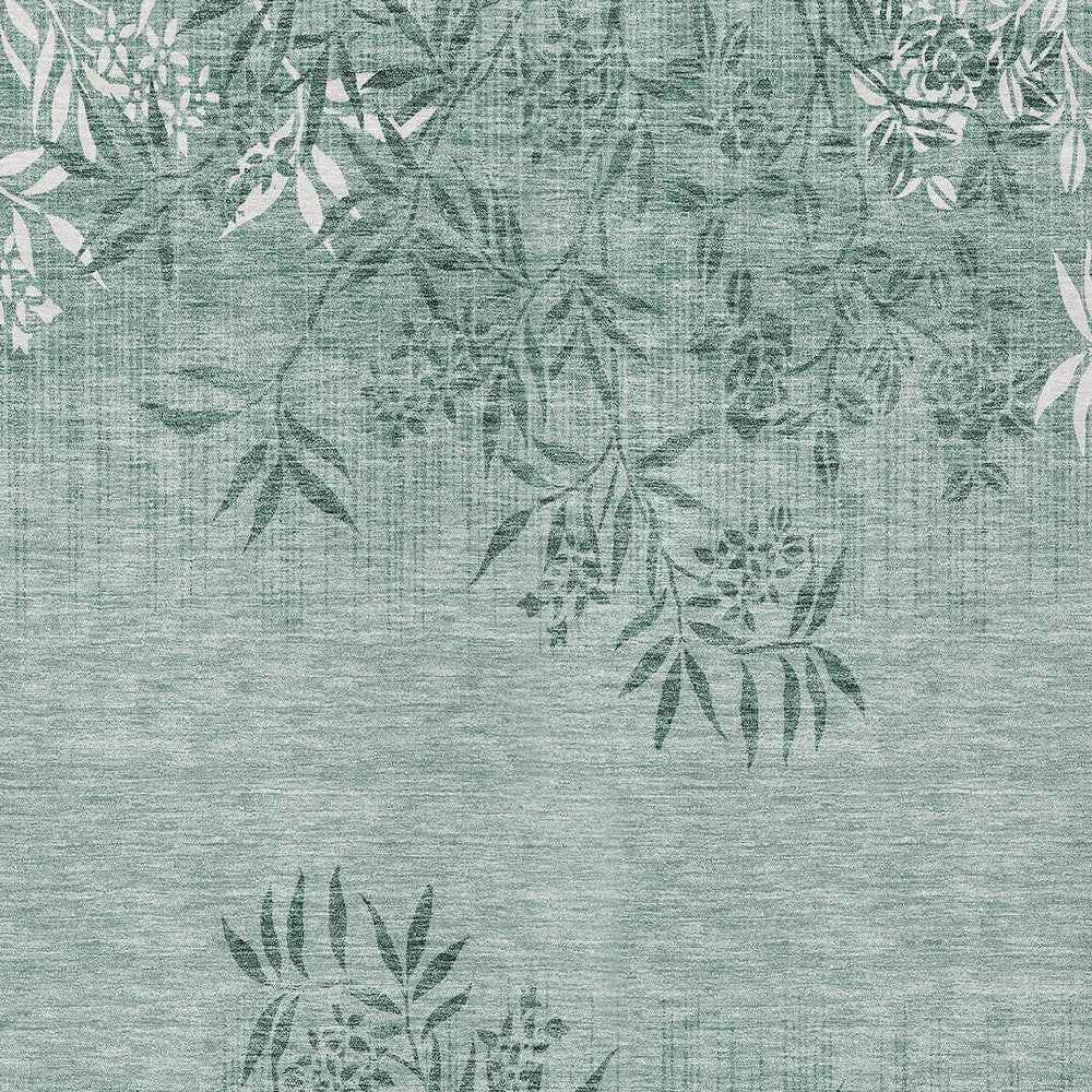 5' X 8' Sage Fern Green And Ivory Floral Washable Indoor Outdoor Area Rug