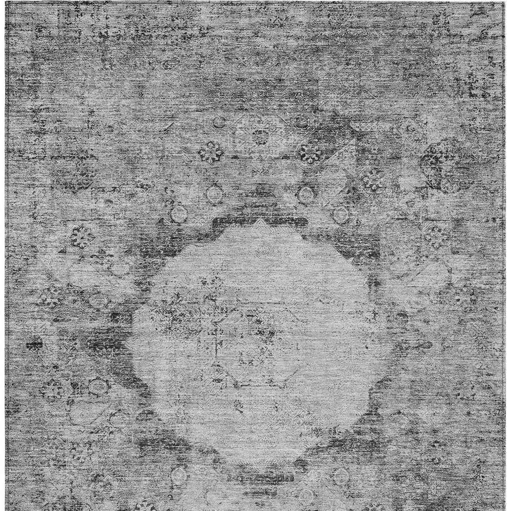 9' X 12' Gray Charcoal And Silver Oriental Washable Indoor Outdoor Area Rug