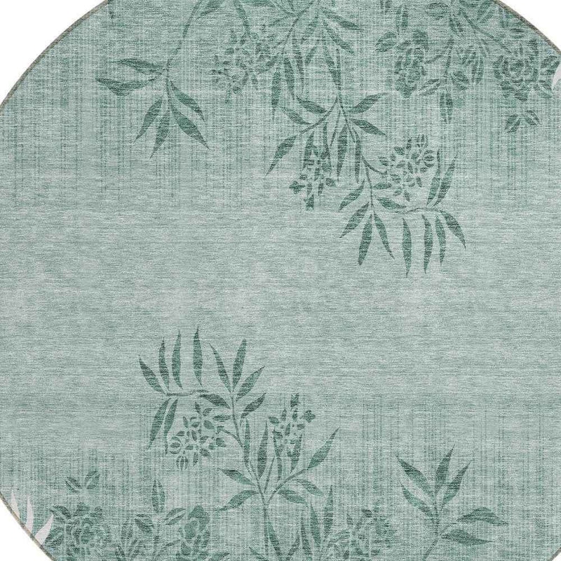 8' Sage Fern Green And Ivory Round Floral Washable Indoor Outdoor Area Rug