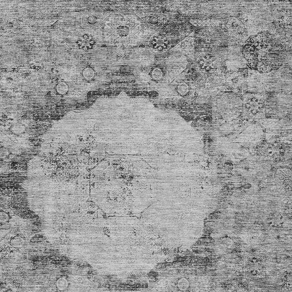 9' X 12' Gray Charcoal And Silver Oriental Washable Indoor Outdoor Area Rug