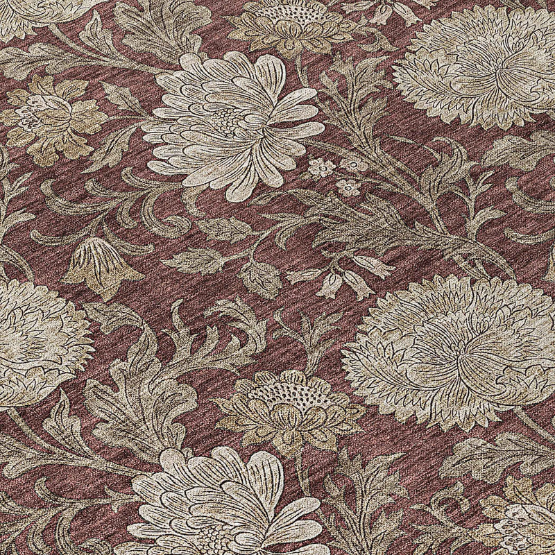 8' X 10' Merlot Taupe And Beige Floral Washable Indoor Outdoor Area Rug