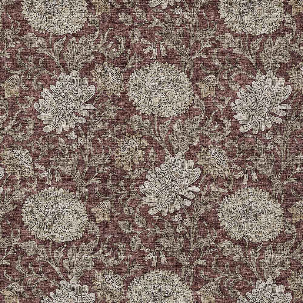 8' X 10' Merlot Taupe And Beige Floral Washable Indoor Outdoor Area Rug