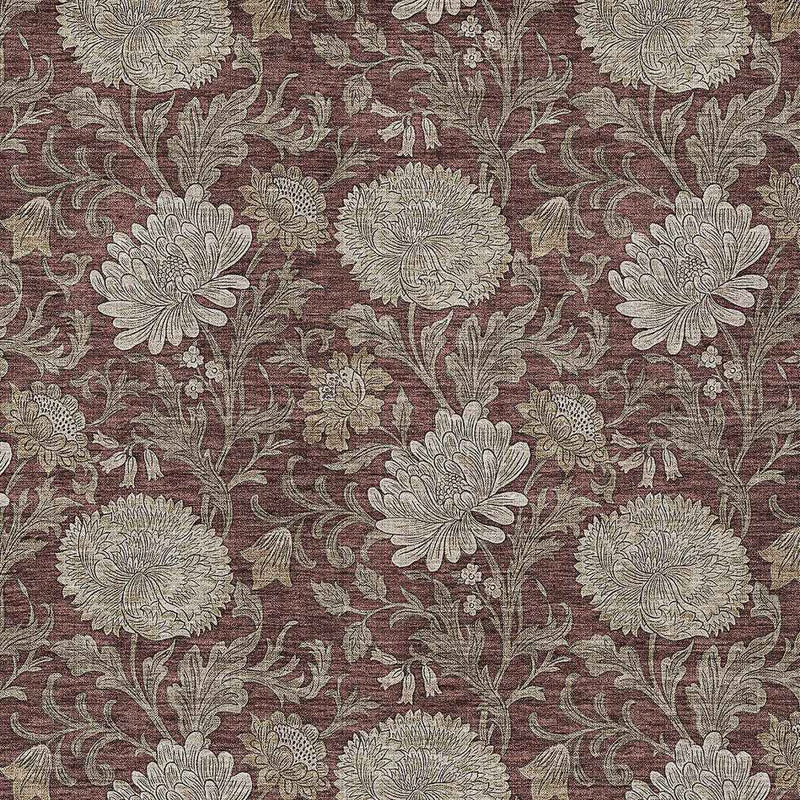 8' X 10' Merlot Taupe And Beige Floral Washable Indoor Outdoor Area Rug