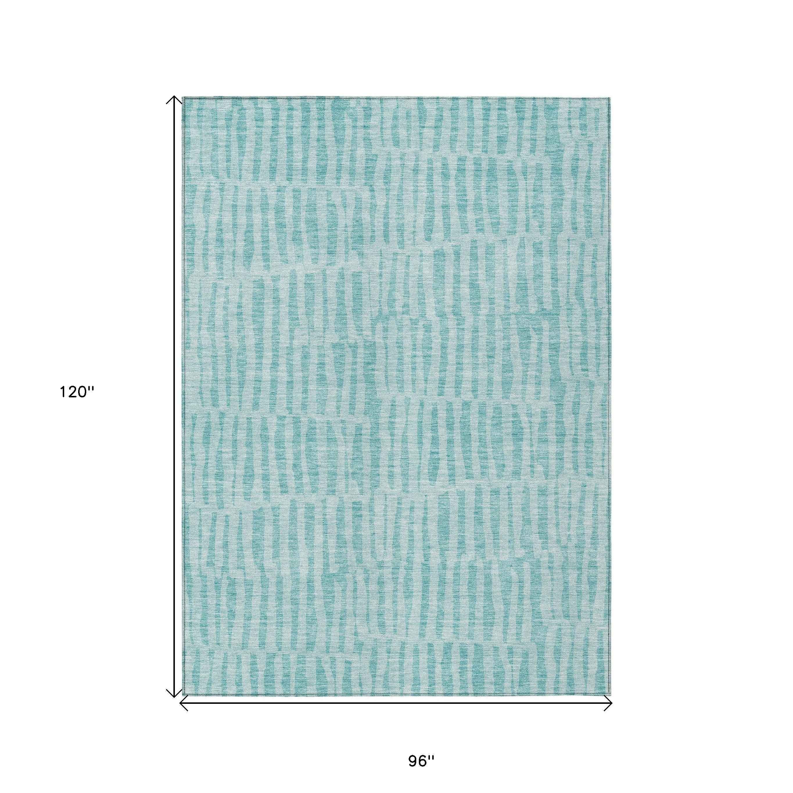 8' X 10' Teal Blue And Aqua Striped Washable Indoor Outdoor Area Rug