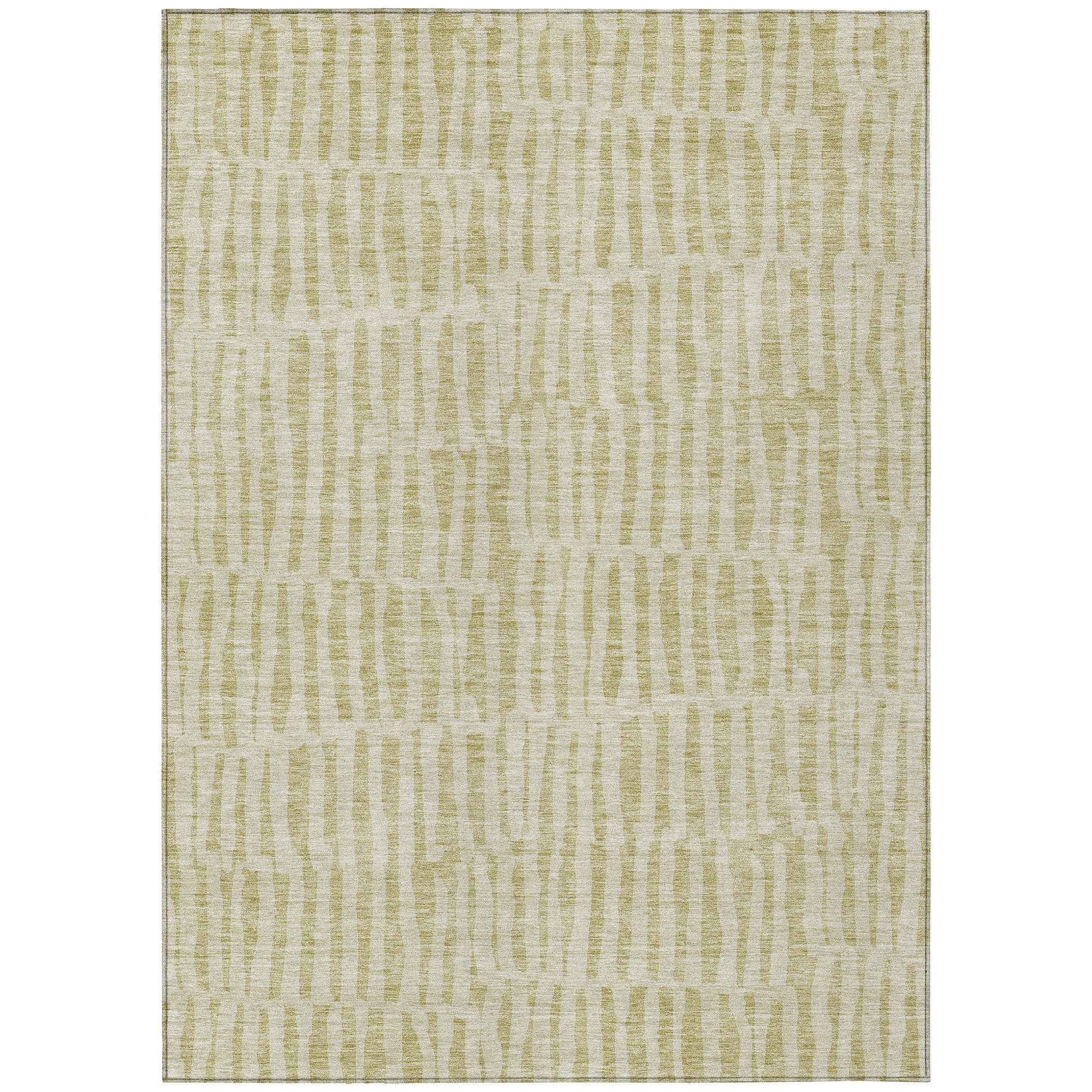 3' X 5' Beige And Tan Striped Washable Indoor Outdoor Area Rug
