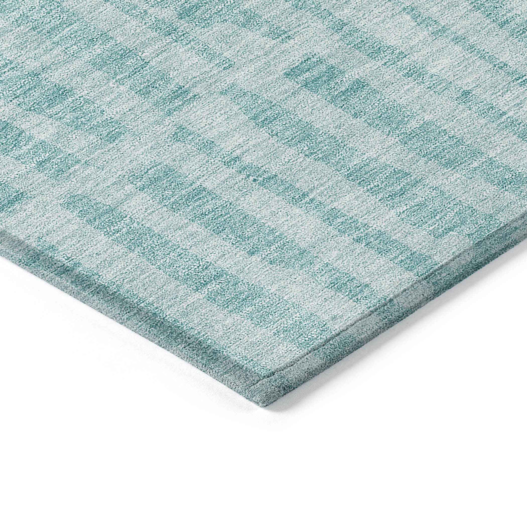 8' X 10' Teal Blue And Aqua Striped Washable Indoor Outdoor Area Rug