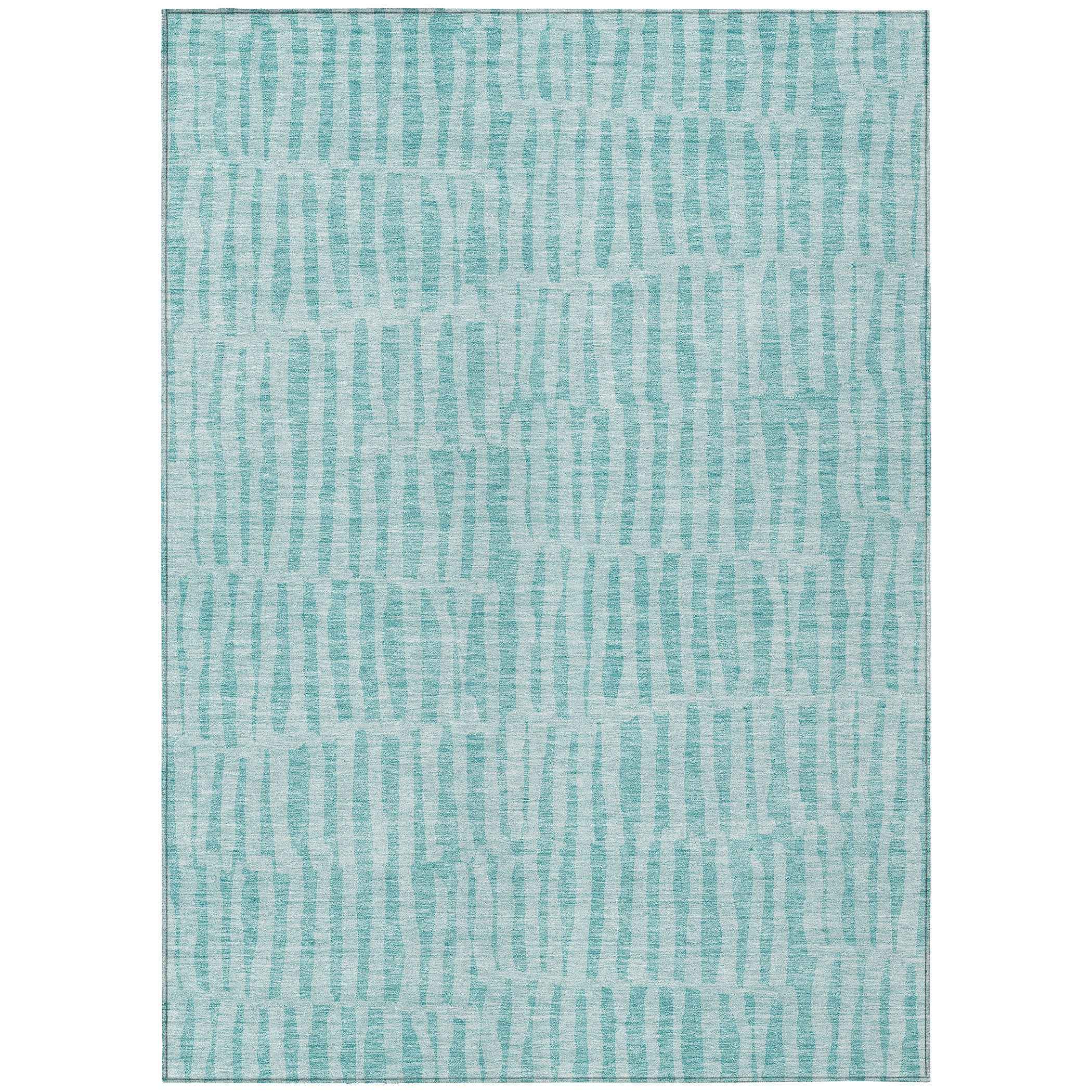 8' X 10' Teal Blue And Aqua Striped Washable Indoor Outdoor Area Rug