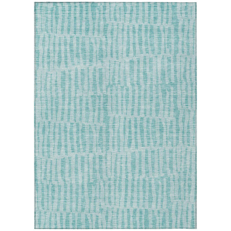 8' X 10' Teal Blue And Aqua Striped Washable Indoor Outdoor Area Rug