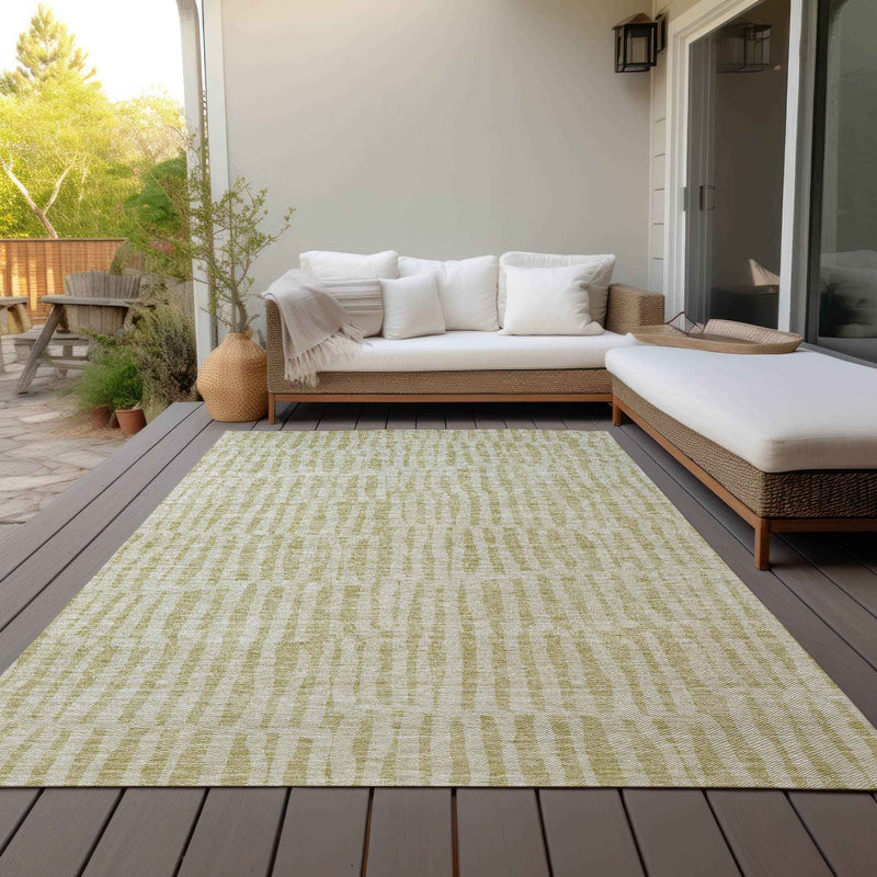 3' X 5' Beige And Tan Striped Washable Indoor Outdoor Area Rug