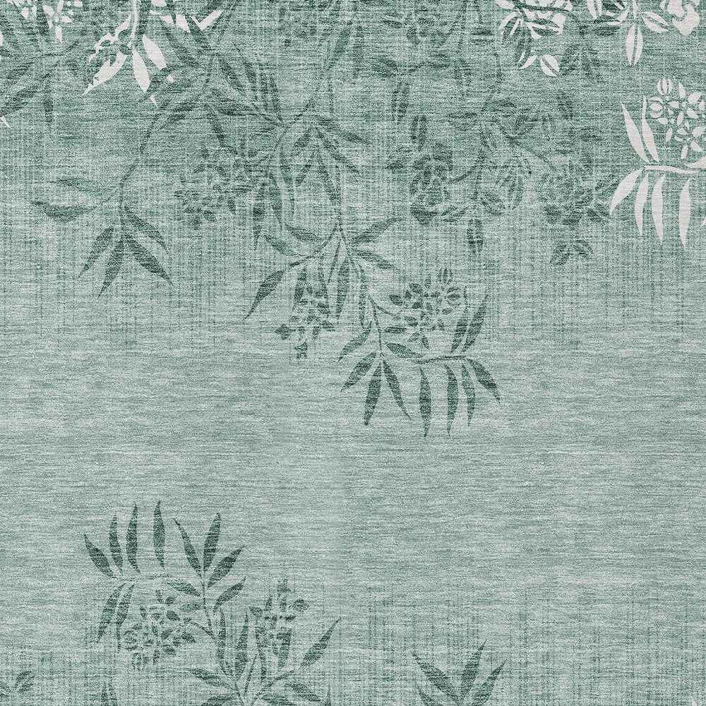 9' X 12' Sage Fern Green And Ivory Floral Washable Indoor Outdoor Area Rug