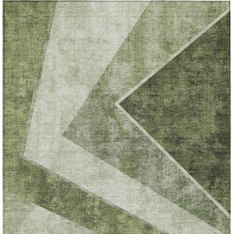 3' X 5' Olive Green And Artichoke Green Geometric Washable Indoor Outdoor Area Rug