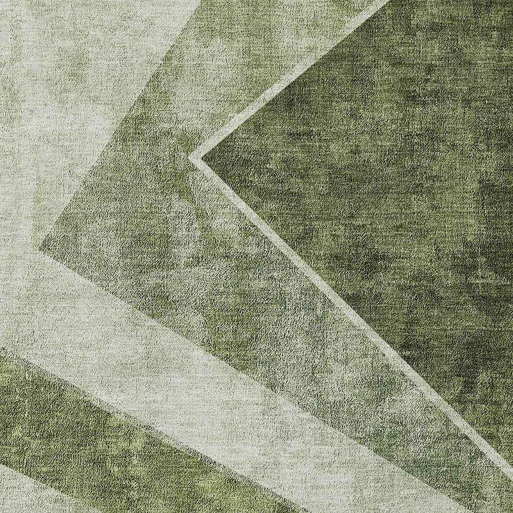 3' X 5' Olive Green And Artichoke Green Geometric Washable Indoor Outdoor Area Rug