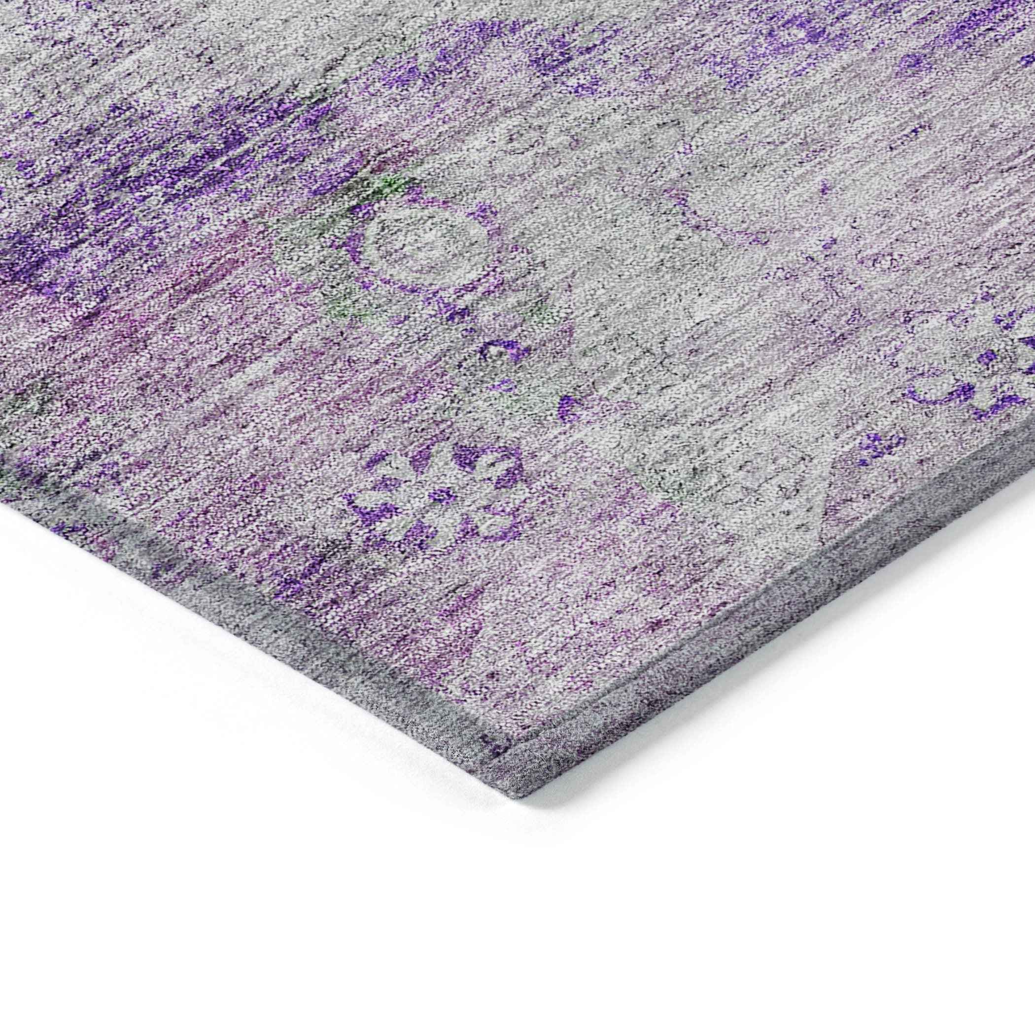 5' X 8' Purple Lavender And Gray Oriental Washable Indoor Outdoor Area Rug