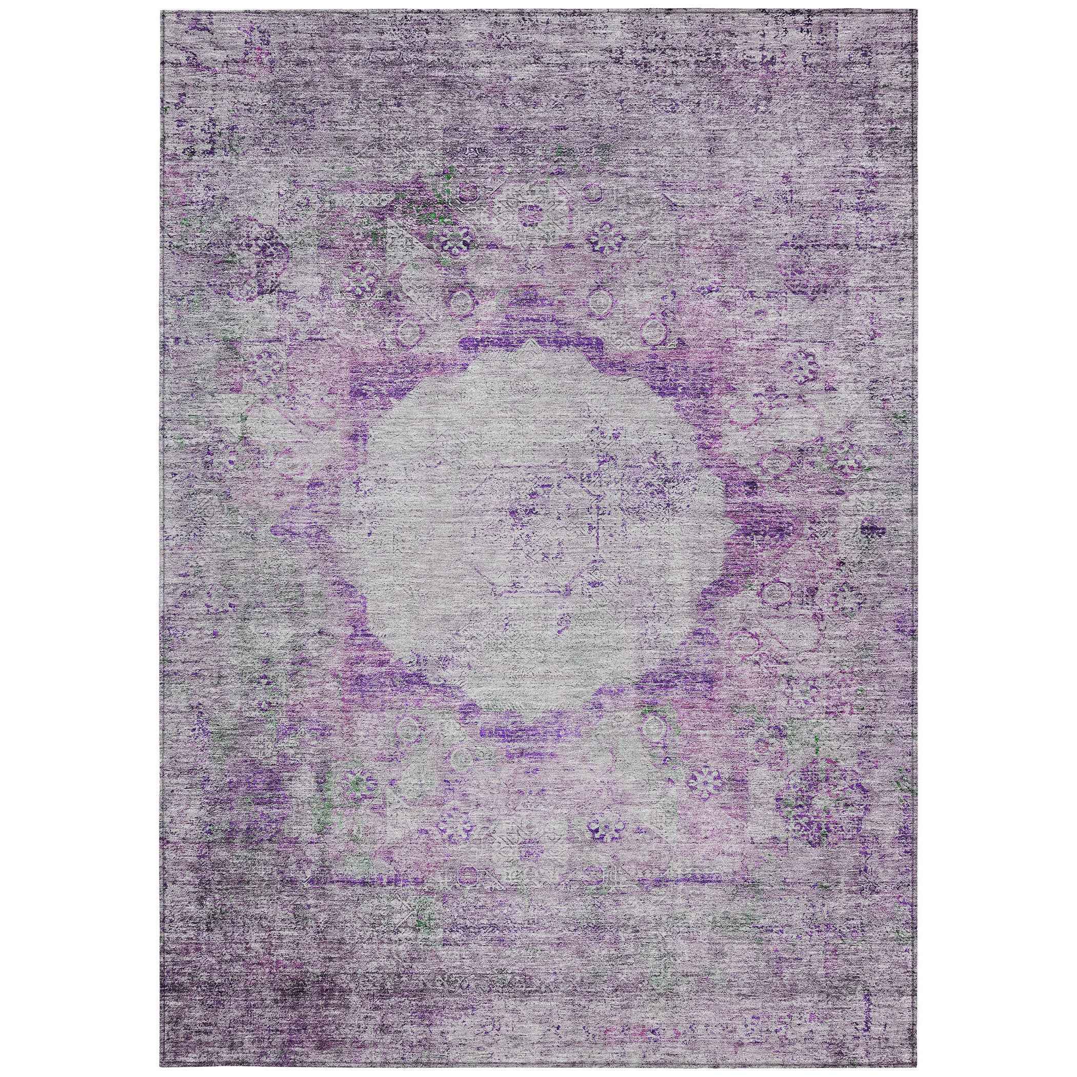 5' X 8' Purple Lavender And Gray Oriental Washable Indoor Outdoor Area Rug