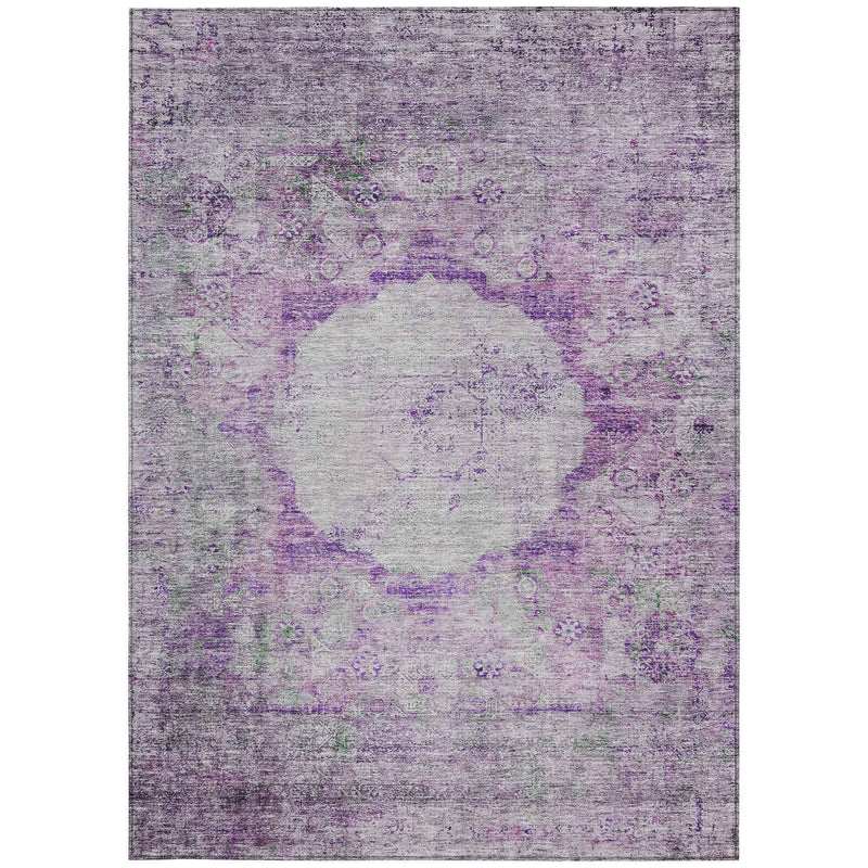 5' X 8' Purple Lavender And Gray Oriental Washable Indoor Outdoor Area Rug