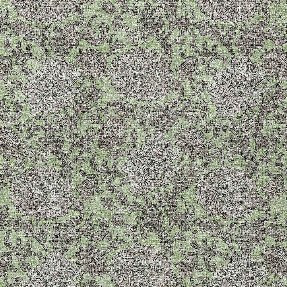 5' X 8' Artichoke Green Gray And Taupe Floral Washable Indoor Outdoor Area Rug