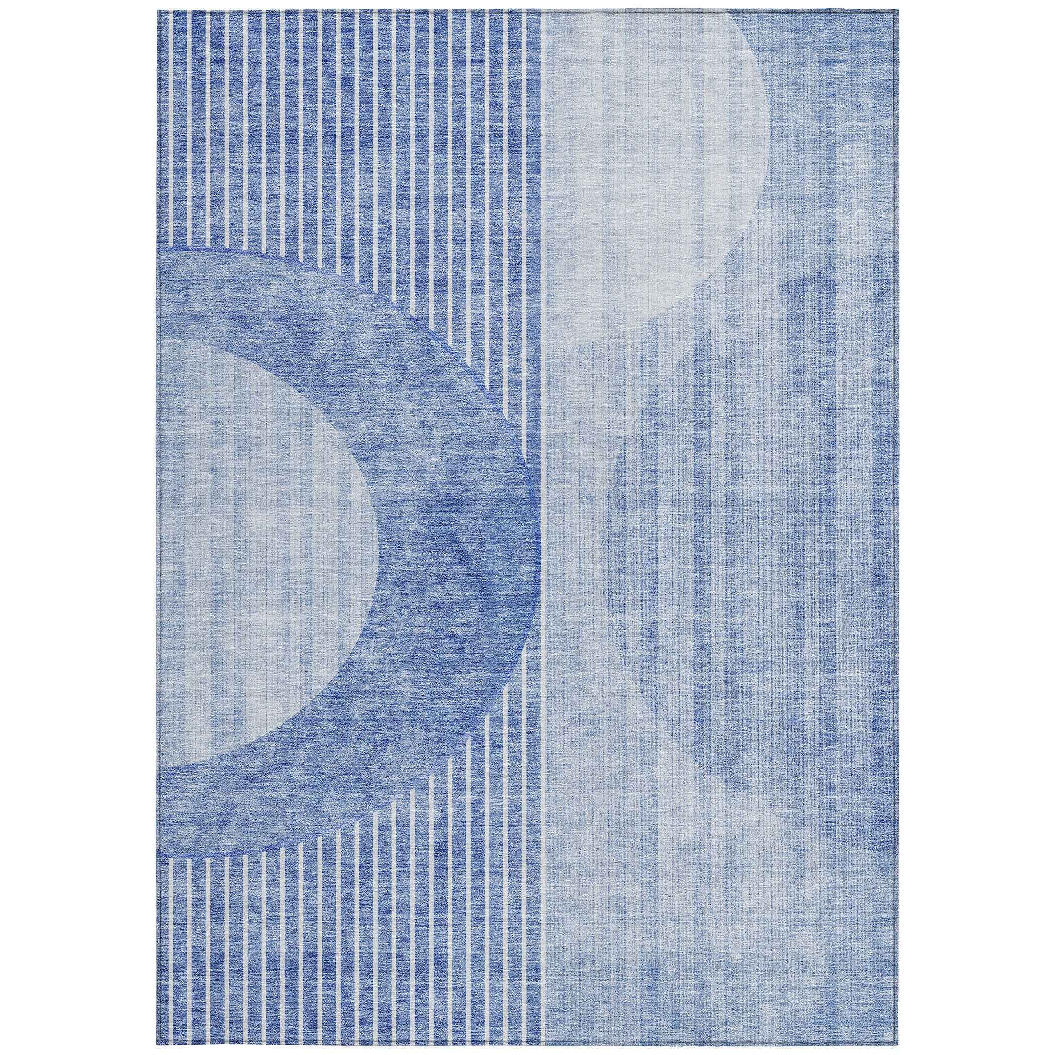 3' X 5' Denim Blue And Sky Blue Geometric Washable Indoor Outdoor Area Rug