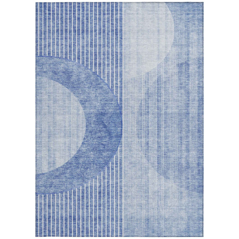 3' X 5' Denim Blue And Sky Blue Geometric Washable Indoor Outdoor Area Rug