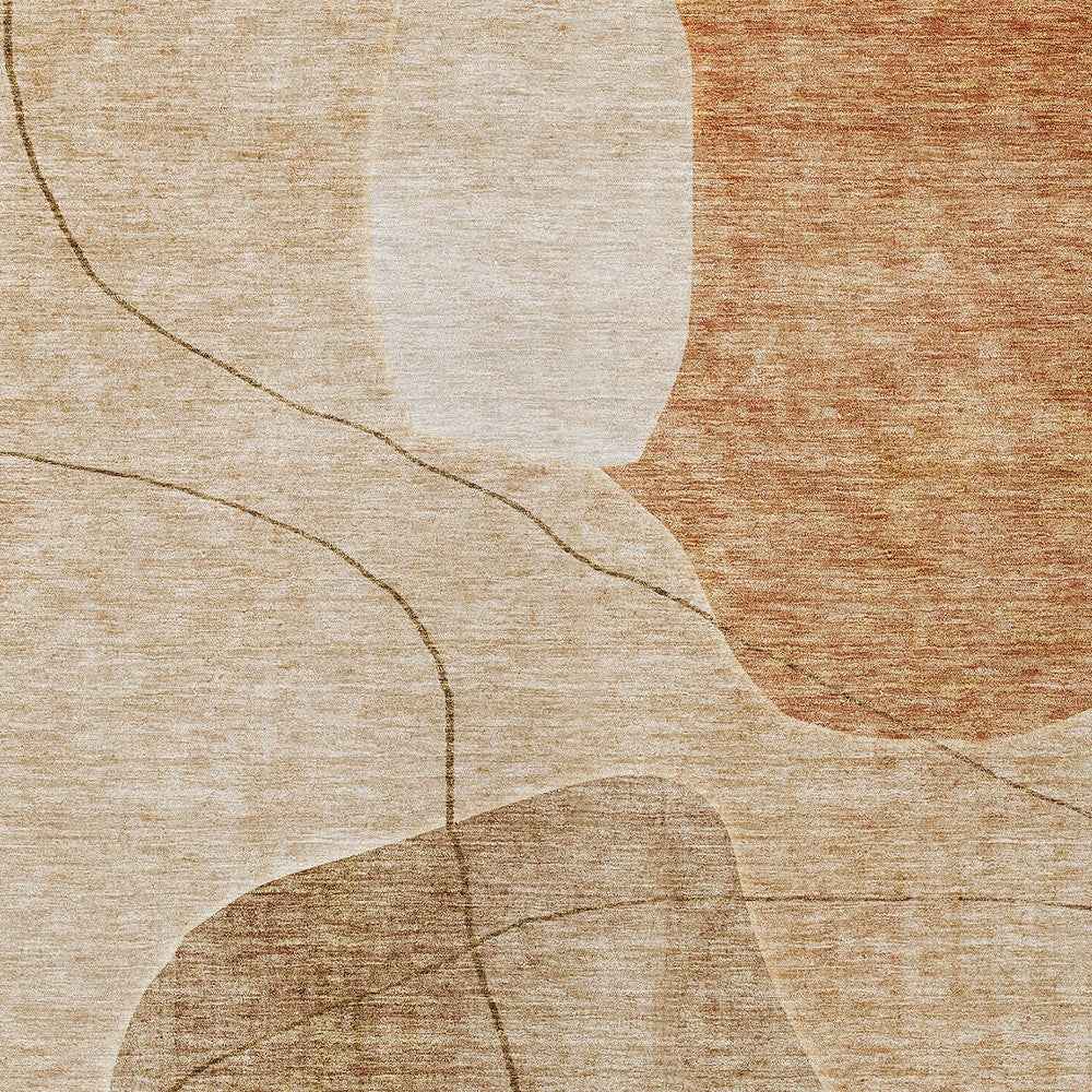 5' X 8' Orange Copper And Terra Cotta Abstract Washable Indoor Outdoor Area Rug