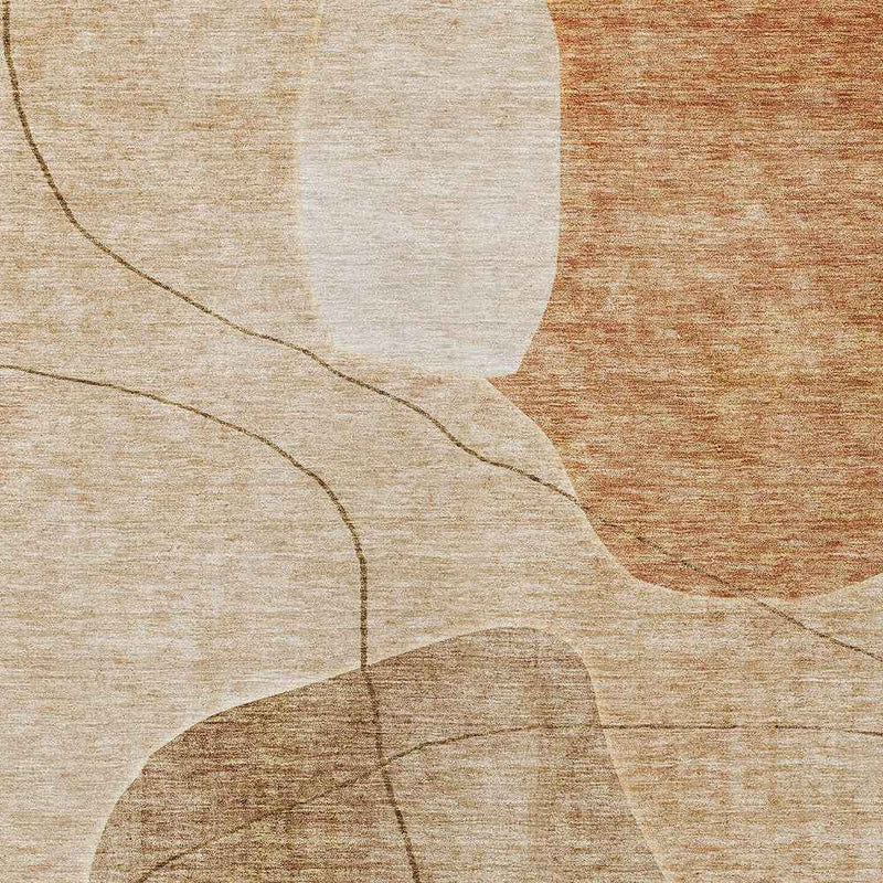 5' X 8' Orange Copper And Terra Cotta Abstract Washable Indoor Outdoor Area Rug