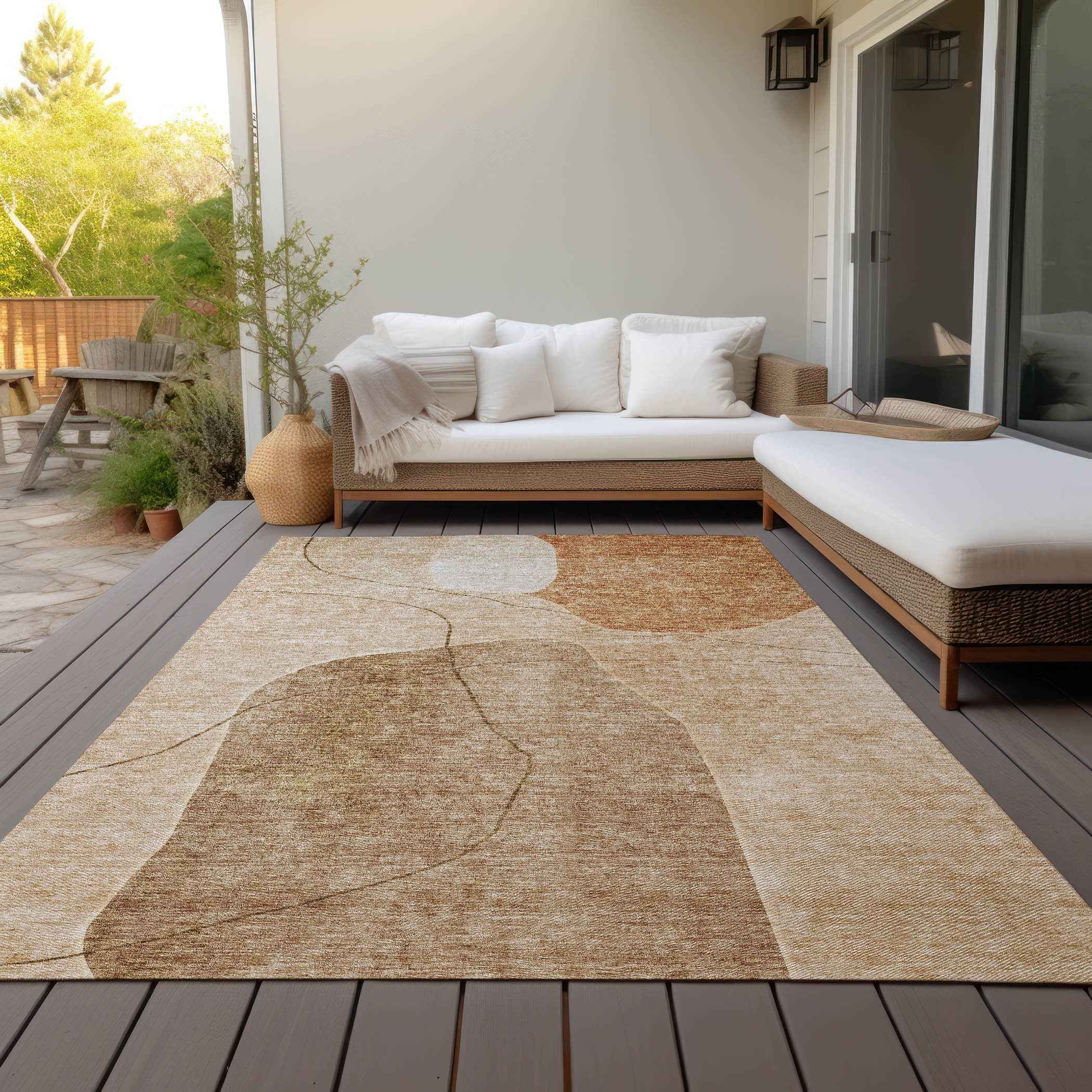 5' X 8' Orange Copper And Terra Cotta Abstract Washable Indoor Outdoor Area Rug