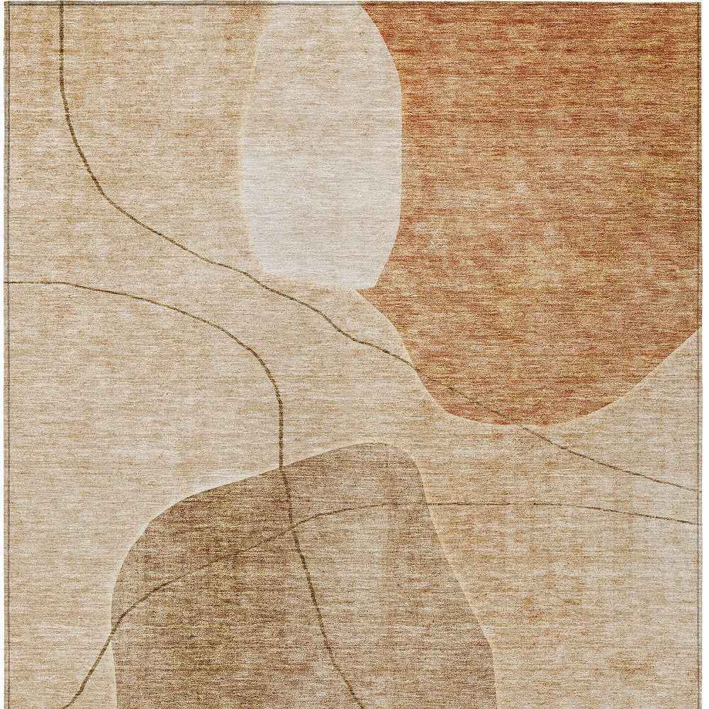 5' X 8' Orange Copper And Terra Cotta Abstract Washable Indoor Outdoor Area Rug