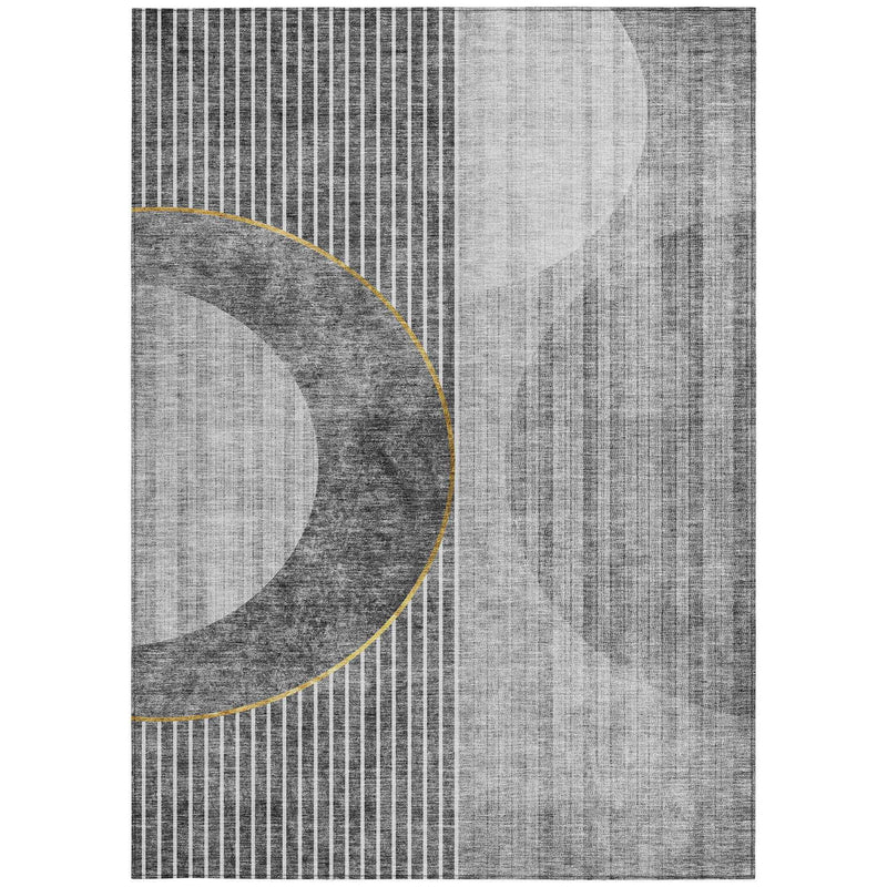 10' X 14' Charcoal Gray And Silver Geometric Washable Indoor Outdoor Area Rug