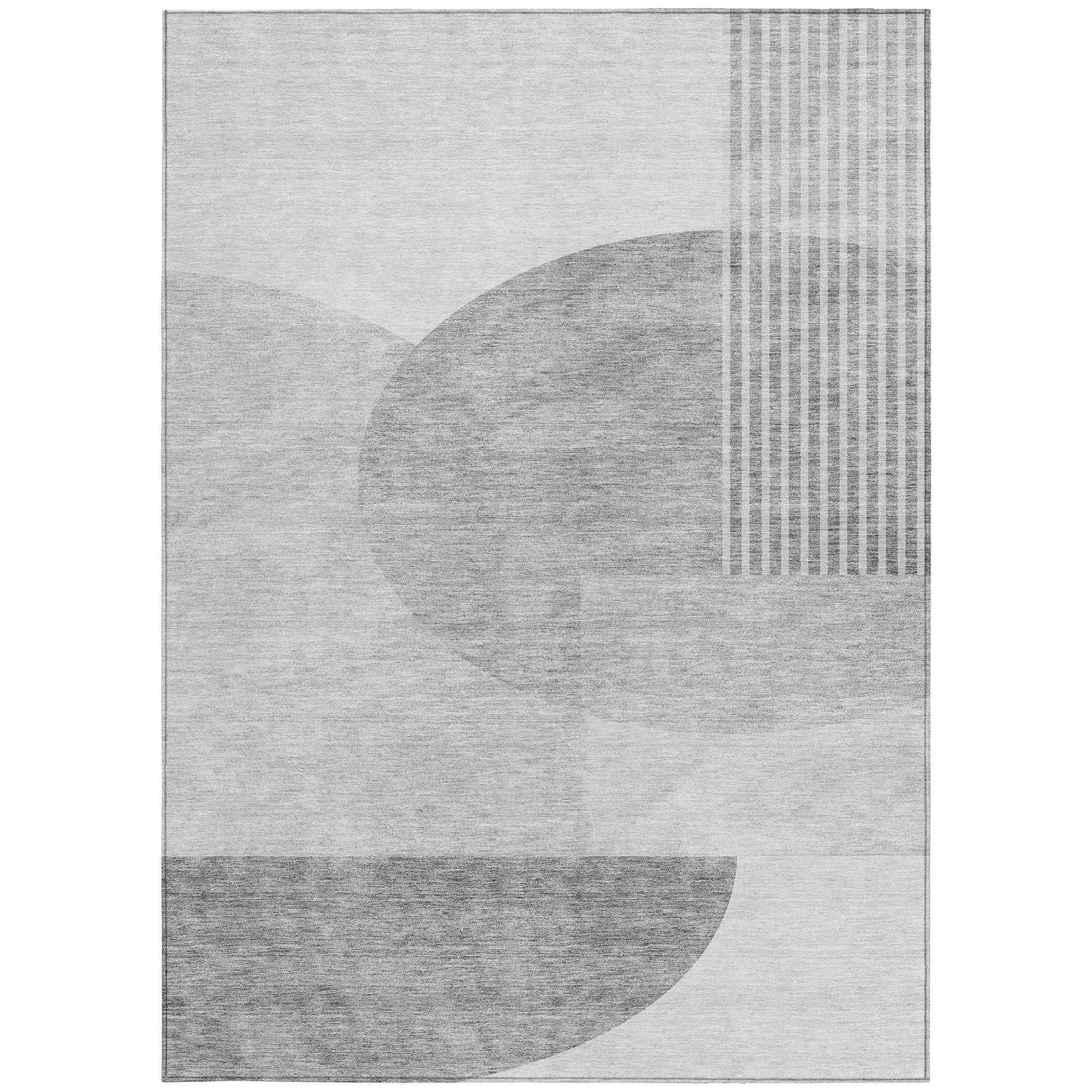 3' X 5' Gray Silver And Ivory Geometric Washable Indoor Outdoor Area Rug