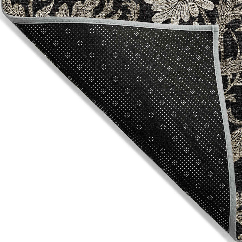 8' X 10' Black Taupe And Beige Floral Washable Indoor Outdoor Area Rug