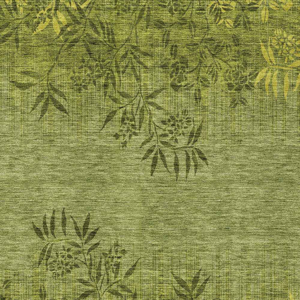 10' X 14' Olive Green And Fern Green Floral Washable Indoor Outdoor Area Rug