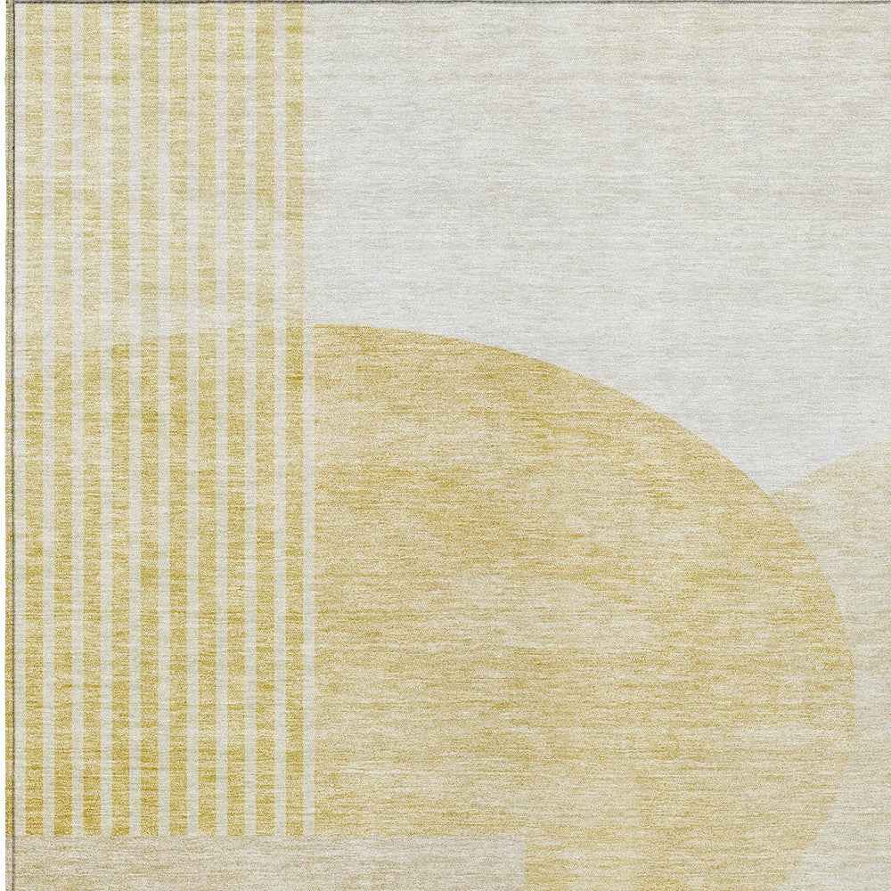 3' X 5' Gold Wheat And Ivory Geometric Washable Indoor Outdoor Area Rug