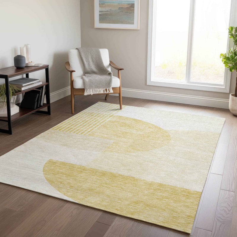 3' X 5' Gold Wheat And Ivory Geometric Washable Indoor Outdoor Area Rug