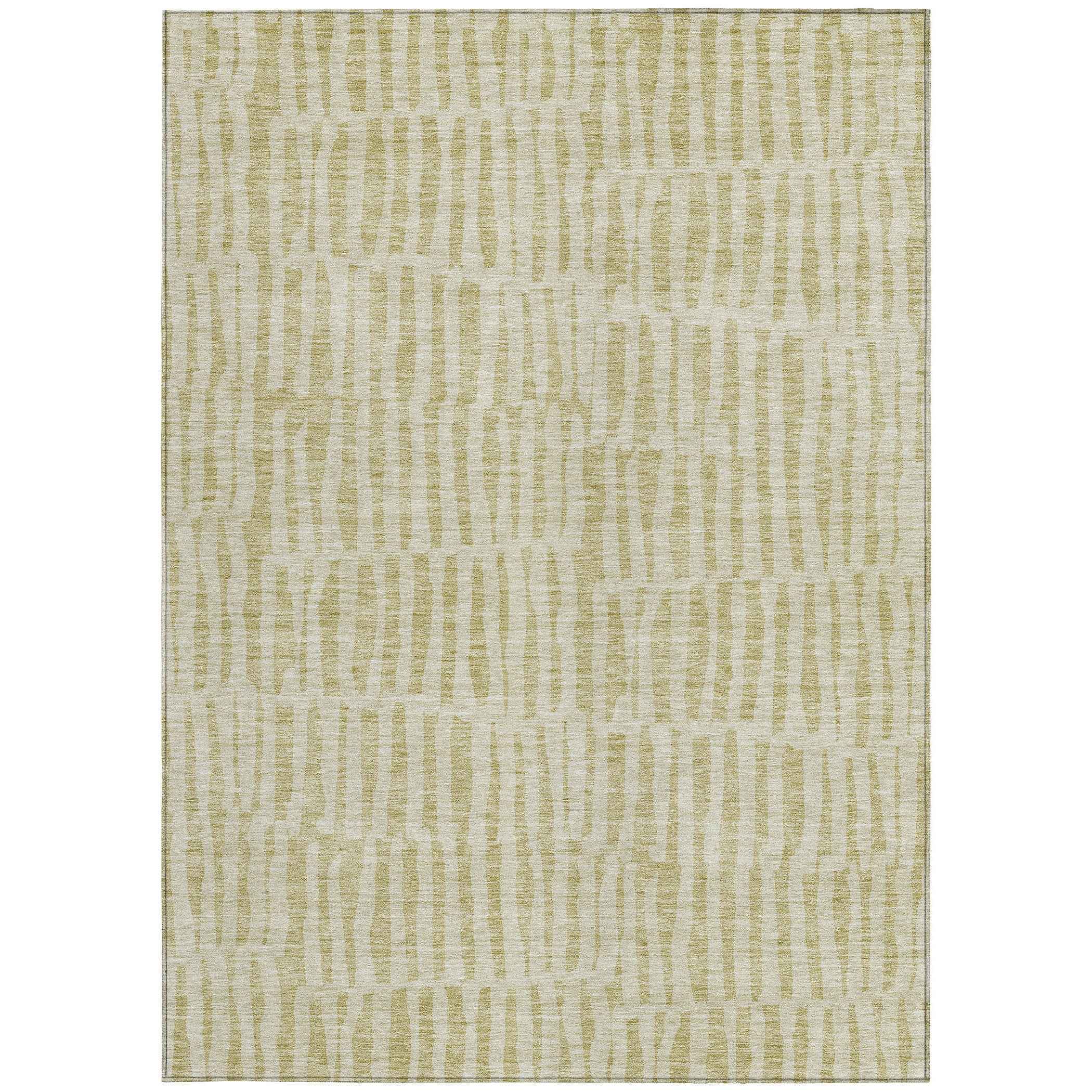 8' X 10' Beige And Tan Striped Washable Indoor Outdoor Area Rug