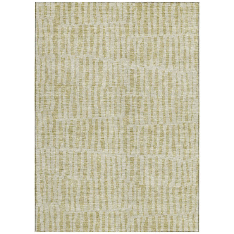 8' X 10' Beige And Tan Striped Washable Indoor Outdoor Area Rug