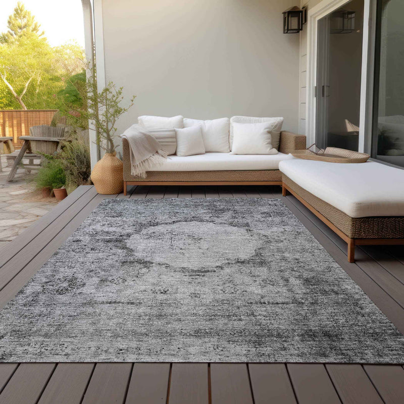 3' X 5' Gray Charcoal And Silver Oriental Washable Indoor Outdoor Area Rug