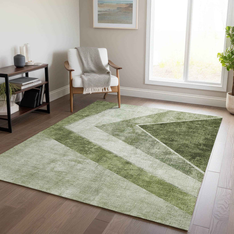 10' X 14' Olive Green And Artichoke Green Geometric Washable Indoor Outdoor Area Rug