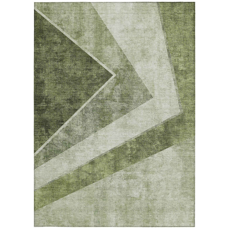10' X 14' Olive Green And Artichoke Green Geometric Washable Indoor Outdoor Area Rug