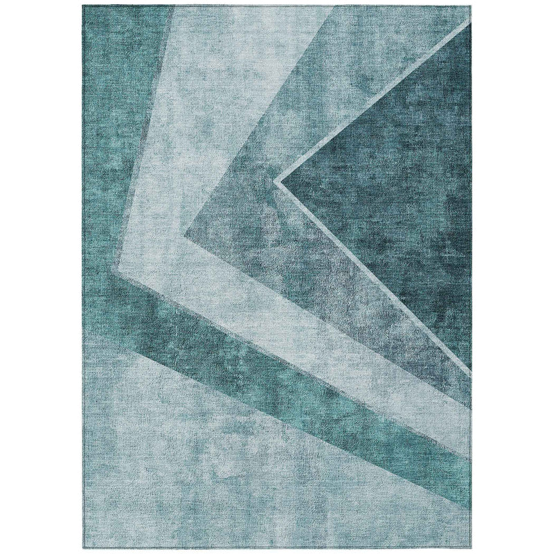 3' X 5' Teal Blue Aqua And Blue Geometric Washable Indoor Outdoor Area Rug
