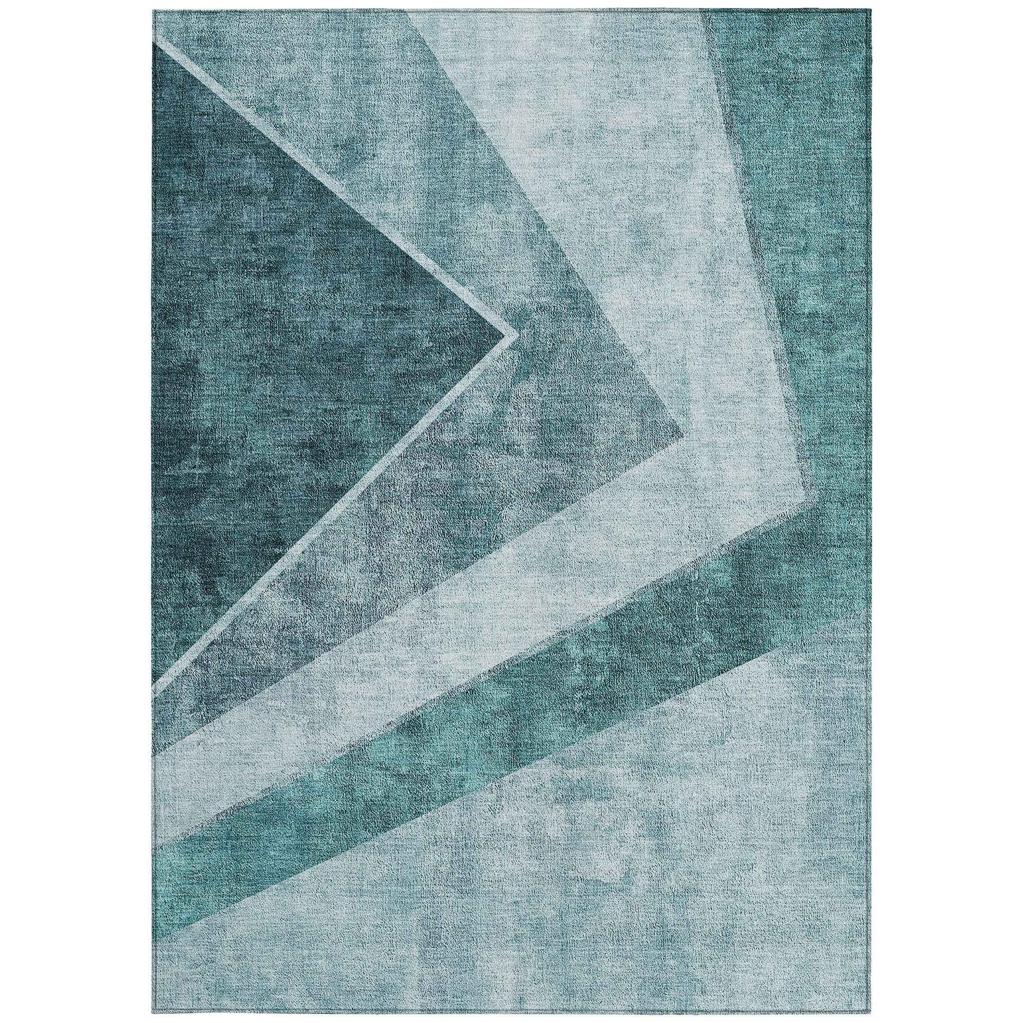 3' X 5' Teal Blue Aqua And Blue Geometric Washable Indoor Outdoor Area Rug