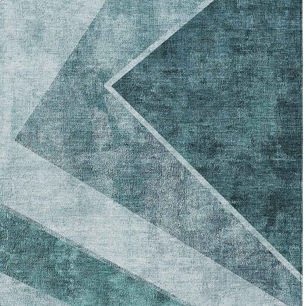 3' X 5' Teal Blue Aqua And Blue Geometric Washable Indoor Outdoor Area Rug