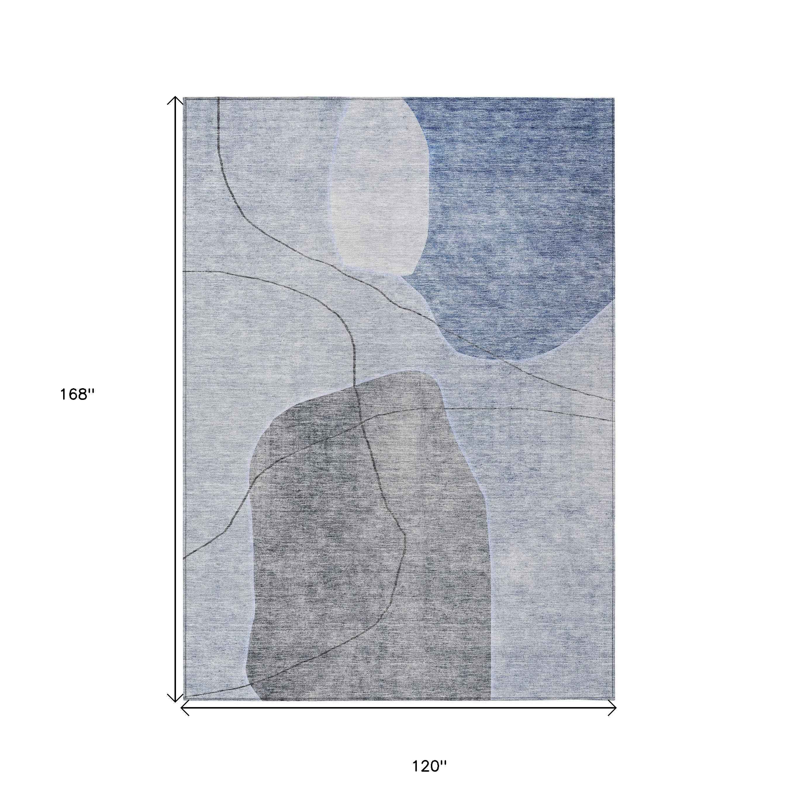 10' X 14' Denim Blue And Sky Blue Abstract Washable Indoor Outdoor Area Rug